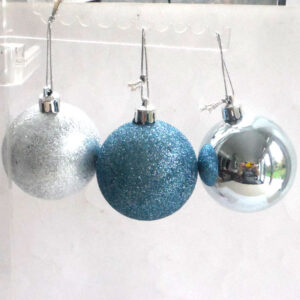 Set of Three Baubles in Blue and Silver