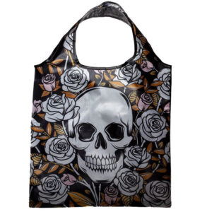 Halloween and Goth-style Skulls and Roses Folding/Foldable Shopping Bag - All-over Version
