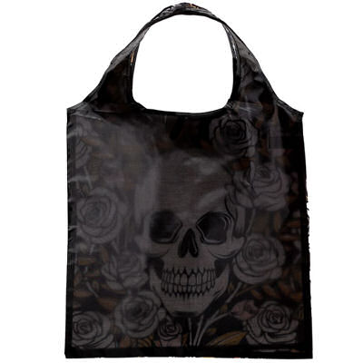 Halloween and Goth-style Skulls and Roses Foldable/Folding Shopping Bag - Wreath Version - Image 2