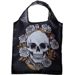 Halloween and Goth-style Skulls and Roses Foldable/Folding Shopping Bag - Wreath Version