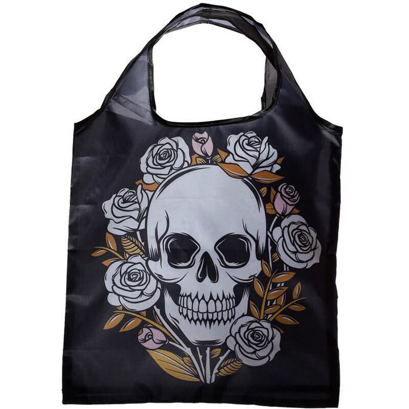 Halloween and Goth-style Skulls and Roses Foldable/Folding Shopping Bag - Wreath Version