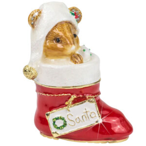 Craycombe Trinket Christmas Mouse in Santa's Boot Trinket Box from Arora Design