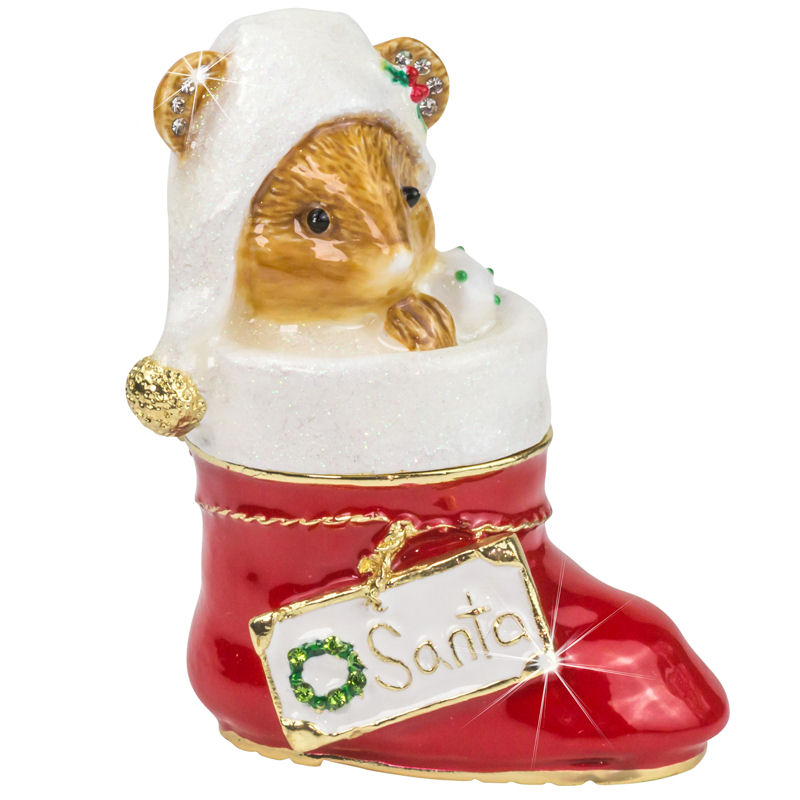 Craycombe Trinket Christmas Mouse in Santa's Boot Trinket Box from Arora Design