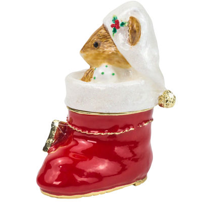 Craycombe Trinket Christmas Mouse in Santa's Boot Trinket Box from Arora Design - Image 2