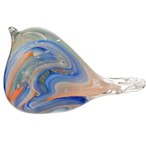 Glass Bird Figure/Paperweight in Blue, Green and Orange Swirls by Objet D'Art