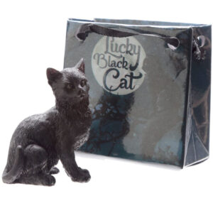 Sitting Up Lucky Black Cat in Mini Gift Bag