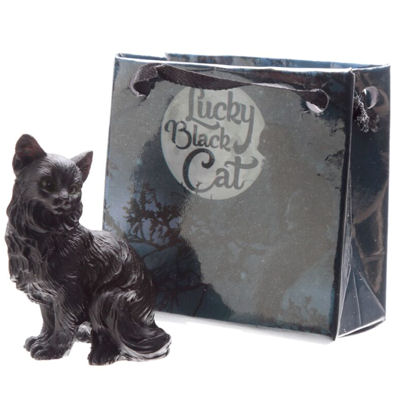 Sitting Up Lucky Black Cat in Mini Gift Bag - Image 2
