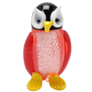 Miniature Glass Owl in Red, Black and Yellow from Objets D'Art