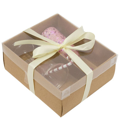 Pink Prosecco-style Bottle and Coupe With Swizzle Stick Glass Baubles - Image 4