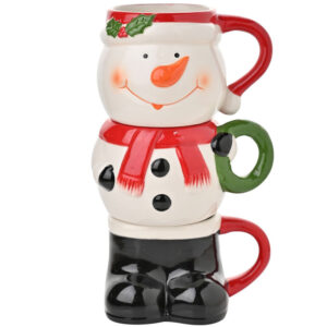 Stack of Three China Snowman Mugs