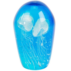 Paperweight Featuring Two White Jellyfish in Blue Glass - an Objet D'Art