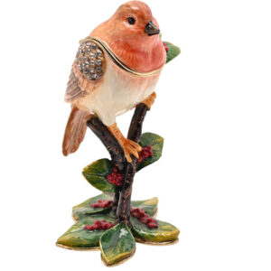 Robin on Laurel with Berries Treasured Trinket Box