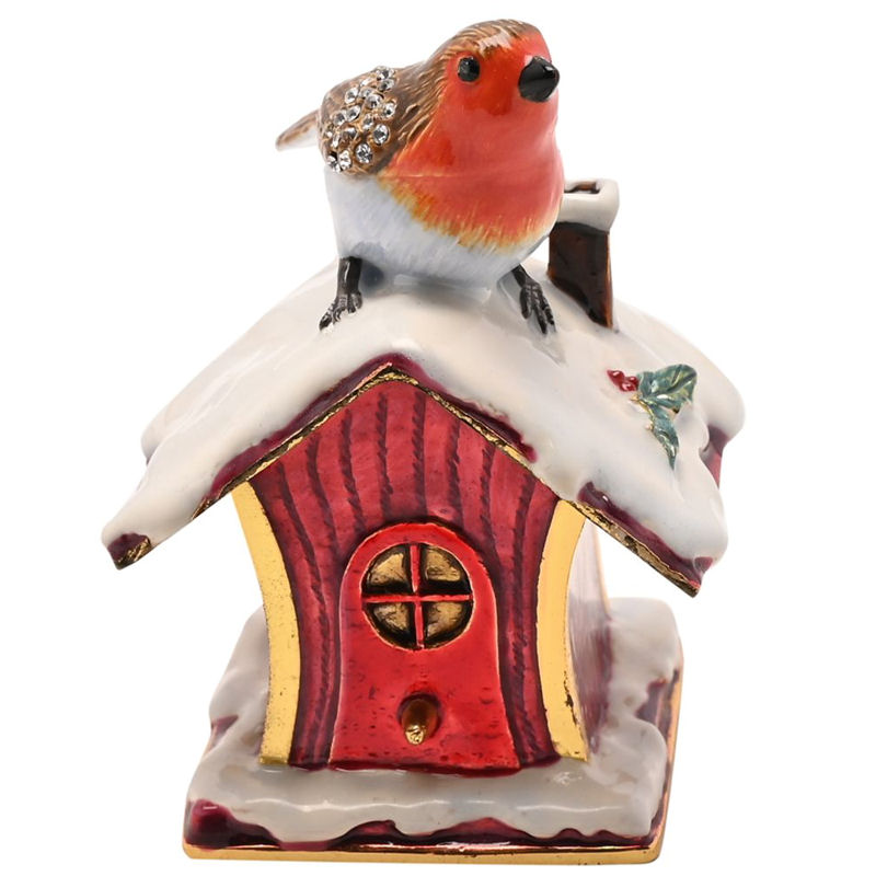 Robin on Snowy Nestbox Treasured Trinket Box