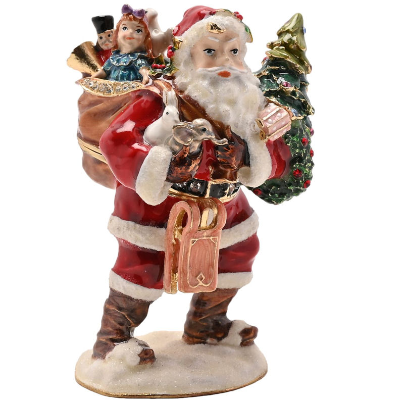 Santa With Tree and Presents Treasured Trinket Box
