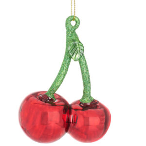 Glass Christmas Tree Baubles - Two Cherries