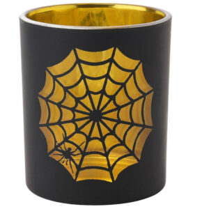 Glass Tealight Holder with Spider and Cobweb Motif - Ideal for Halloween