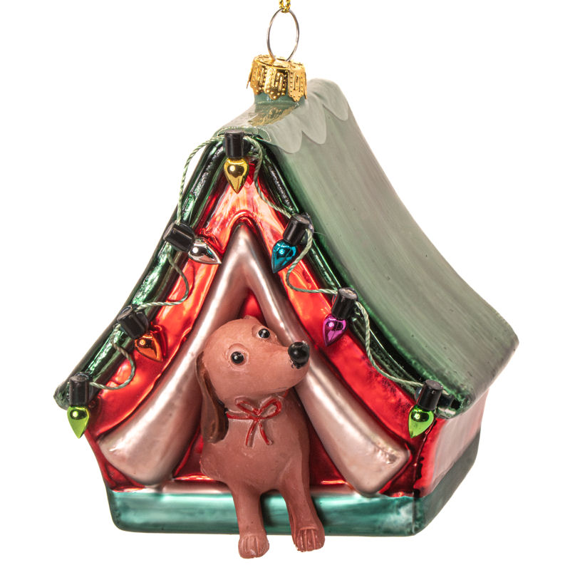 Glass Christmas Tree Bauble - Dog in Tent