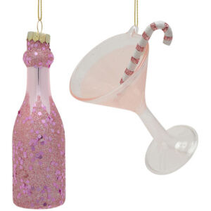 Girls' Night Out Christmas Tree Bauble of Pink Bottle and Cocktail Glass