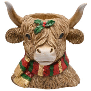 Highland Cow with Holly Christmas Tea-light Holder