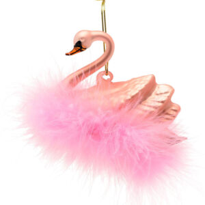 Pink Swan Glass and Feathers Christmas Tree Bauble