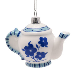 Blue and White Teapot Glass Christmas Tree Bauble