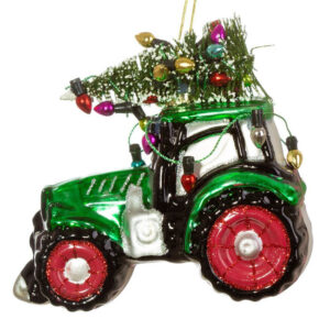 Glass Christmas Tree Bauble - Tractor and Tree