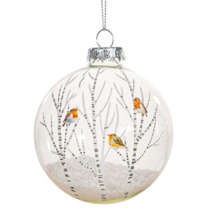 Winter Robins Glass Christmas Tree Bauble