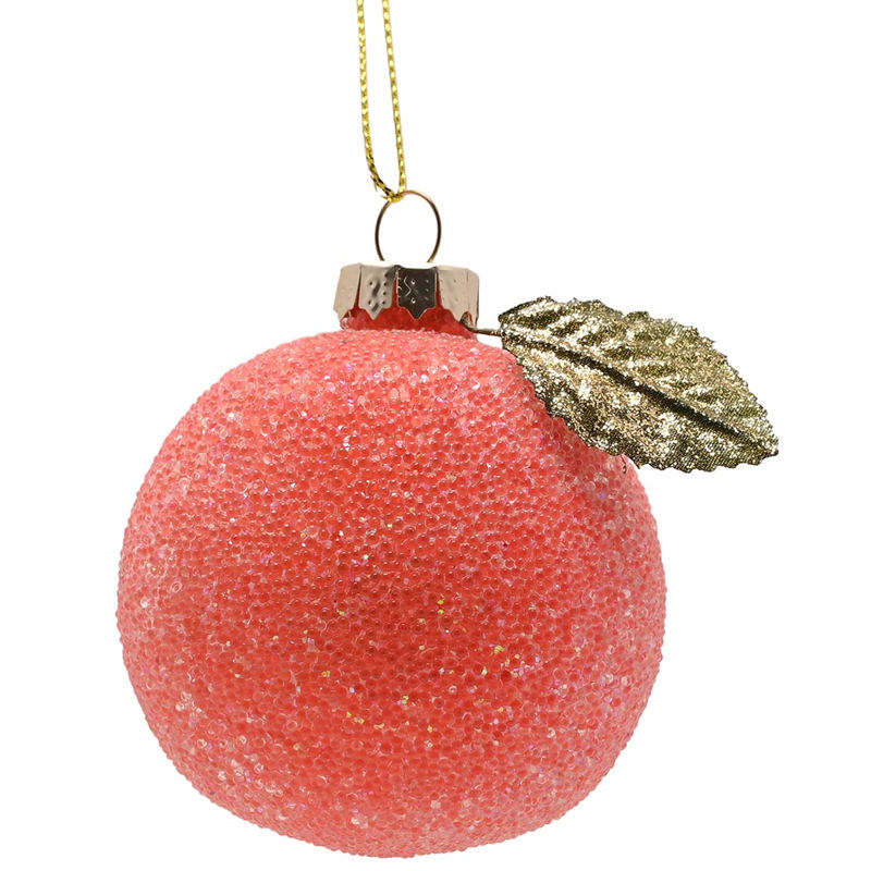 Frosted Orange with Leaf Glass Christmas Tree Bauble
