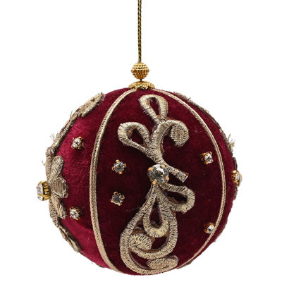Sumptuous Red Velvet Bauble with Gold-Coloured Motifs - Image 2