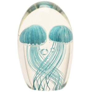 Clear Glass Paperweight with Jellyfish Duo by Objets D'Art from the Juliana Collection