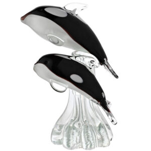 Pair of Leaping Whale/Orcas Figure in Glass from Objets D'Art by Juliana