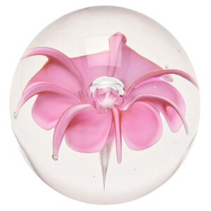 Glass Paperweight with Pink Flower by Objets D'Art from the Juliana Collection