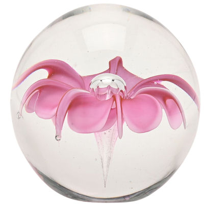 Glass Paperweight with Pink Flower by Objets D'Art from the Juliana Collection - Image 2