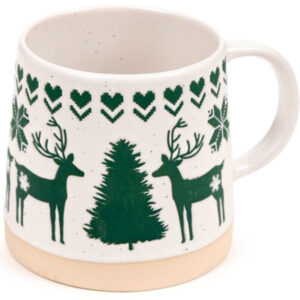 Reindeer and Christmas Tree Stoneware China Mug