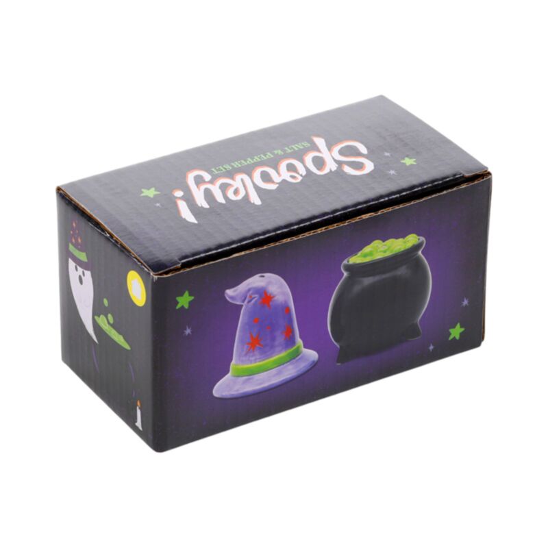 Spooky Witch's Hat and Cauldron Novelty Salt and Pepper Shakers for Halloween - Image 2